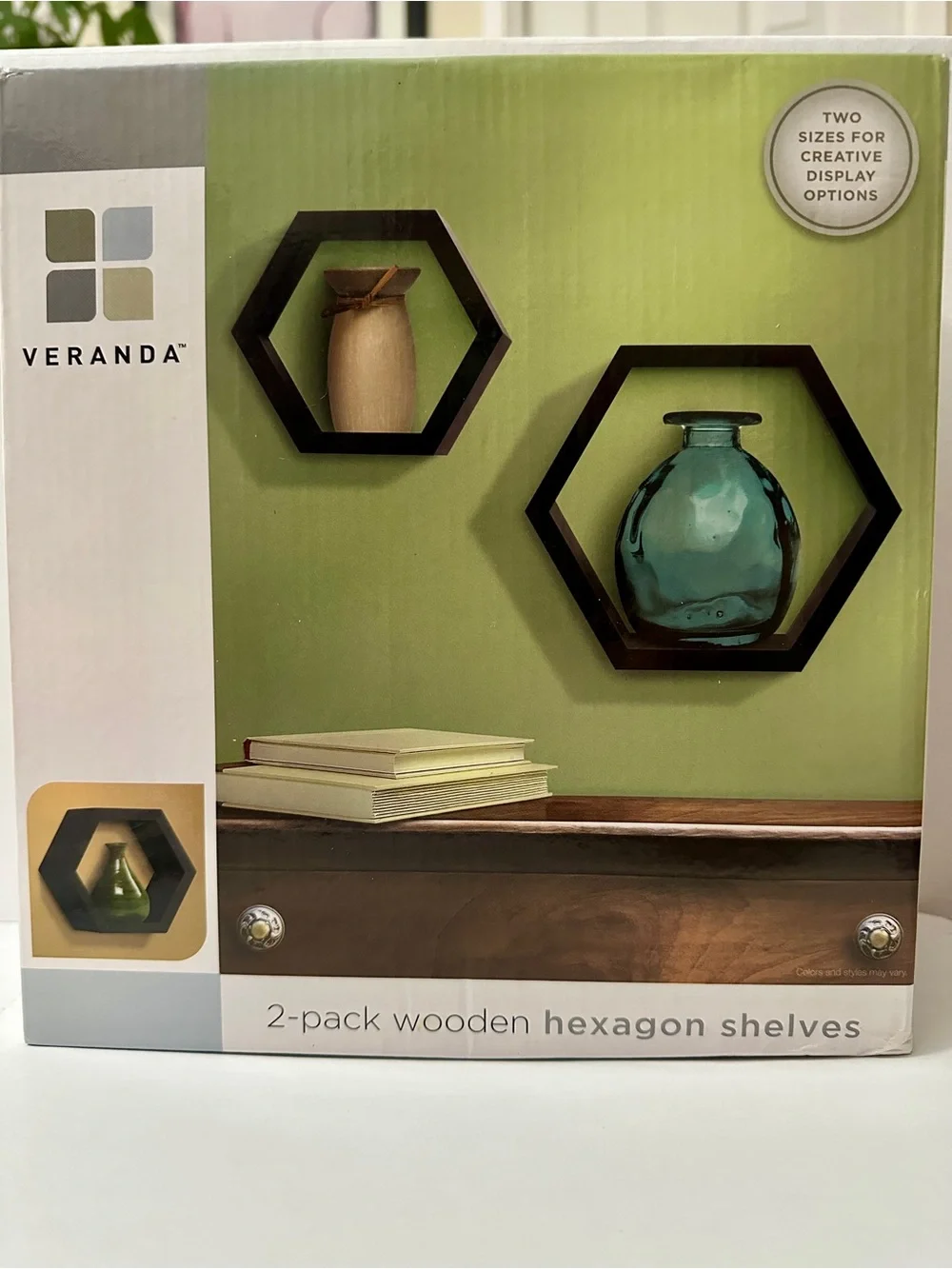Veranda Black Hexagon Wall Shelves - 2-Pack Wooden Display